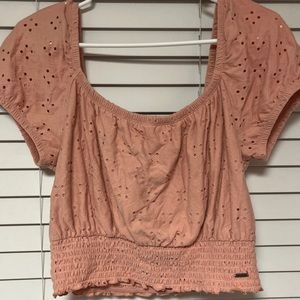 Hollister pink smocked crop top large